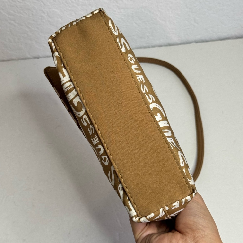 Vintage Y2K Guess Print Logo Tan Shoulder Bag - Picture 2 of 11